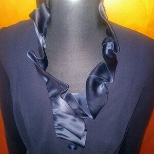 Tosca Couture Navy Blue Blazer With Ruffle Collar